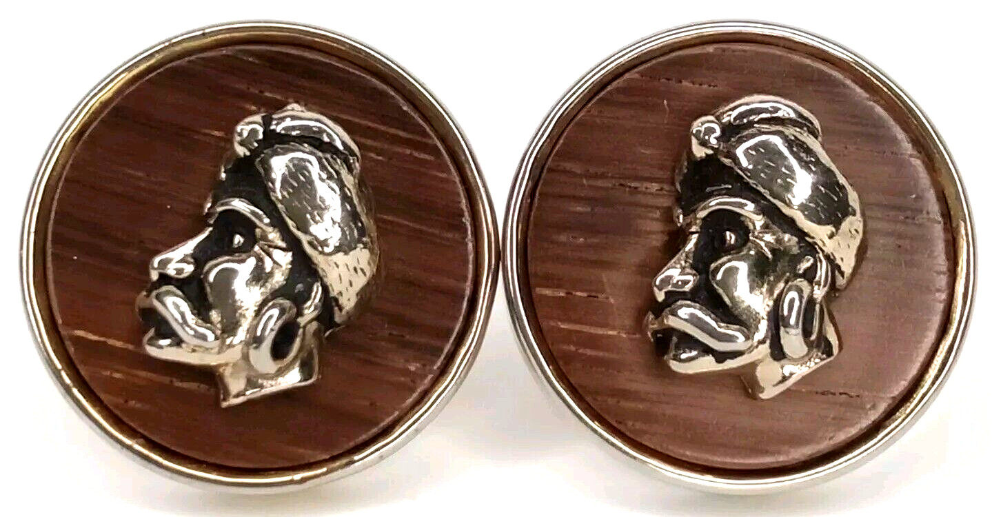 Vintage Swank Gold Tone Cufflinks Wood Grain Sikh Turban Mcm Jewelry Closeout