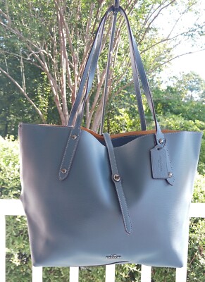 Coach 58849 Denim Blue Market Leather Turnlock Tote/Shoulder Bag