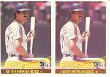2 CARD 1984 DONRUSS KEITH HERNANDEZ BASEBALL CARD LOT #238