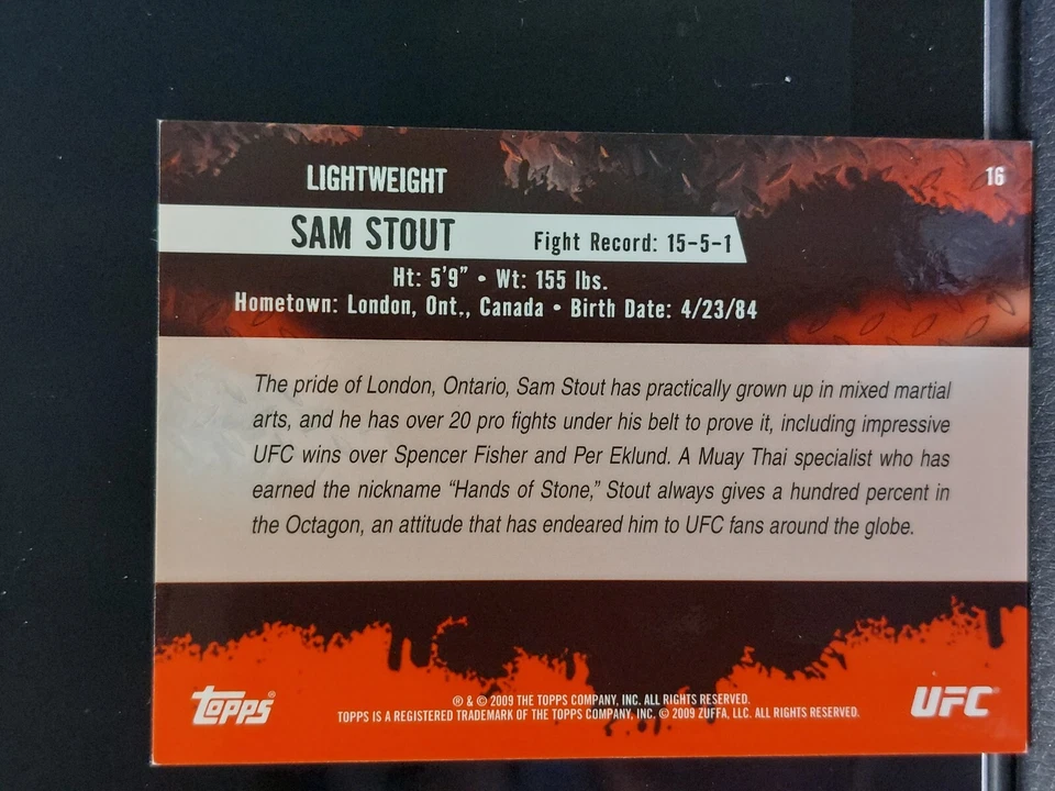Sam Stout #16 2009 Topps UFC Round 2 Thick Gold Parallel - Image 2 of 2