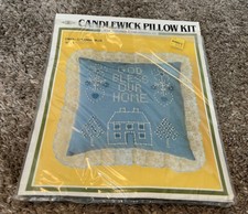 Candlewick Pillow kit God Bless Our Home needle work  14x14 vintage