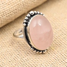 Rose Quartz Gemstone Handmade 925 Sterling Silver Ring Jewelry