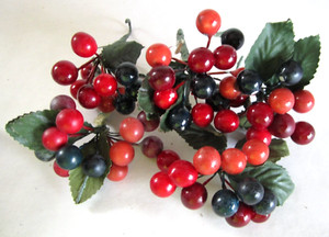 Lot of 6  MULTI COLORED BERRY BALL Bunches Holiday Picks Christmas Crafts Decor