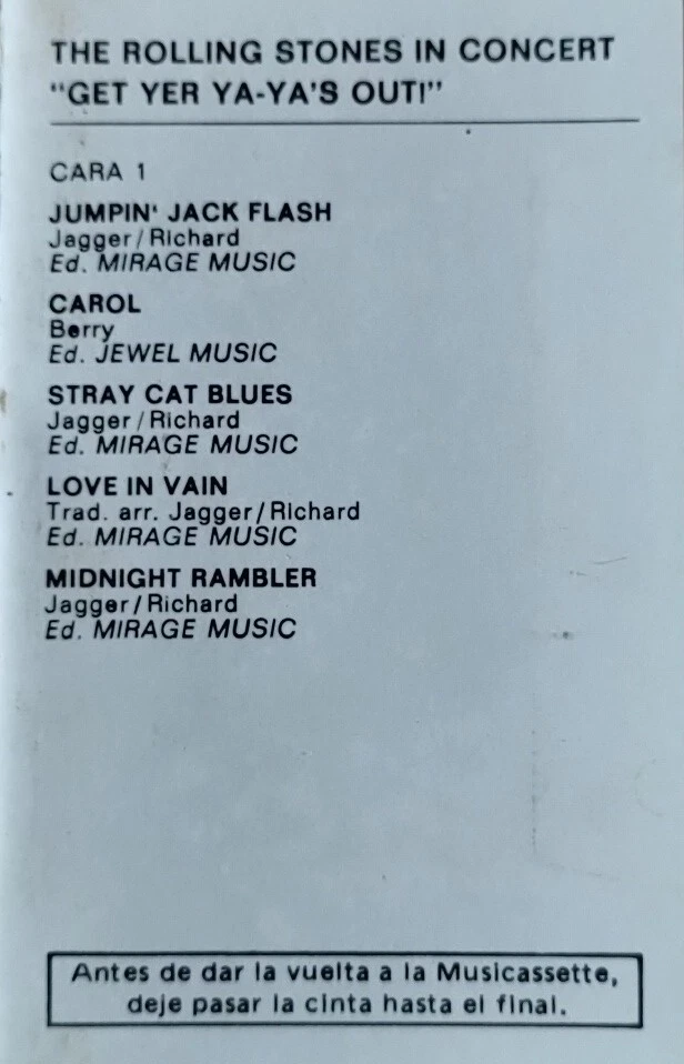 The Rolling Stones: Get Yer Ya-Ya's Out! EU Import Cassette Tape FAST FREE POST! - Image 2 of 4