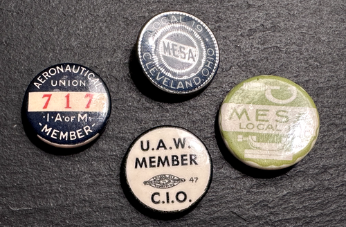 QUATTRO SPILLE UNIONE: UAW CIO, MESA LOCAL 19 CLEVELAND X2, UNIONE AERONAUTICA D330 - Foto 2 di 11