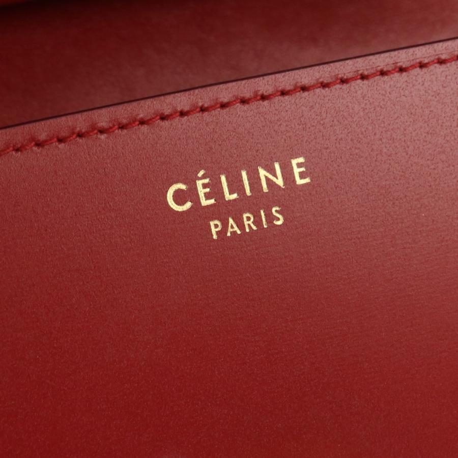 CELINE Authentic Classic Calf Small Shoulder Bag Red × Gold metal W16×