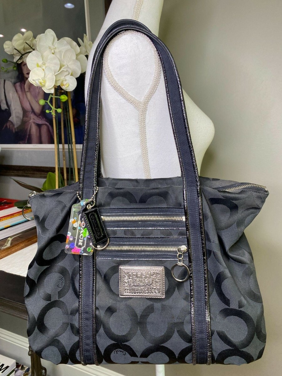Coach Poppy Op Art Glam Tote Bag Shoulder Bag 13826 Black Coach Poppy Op Art Glam Tote Bag Shoulder Bag 13826 Black