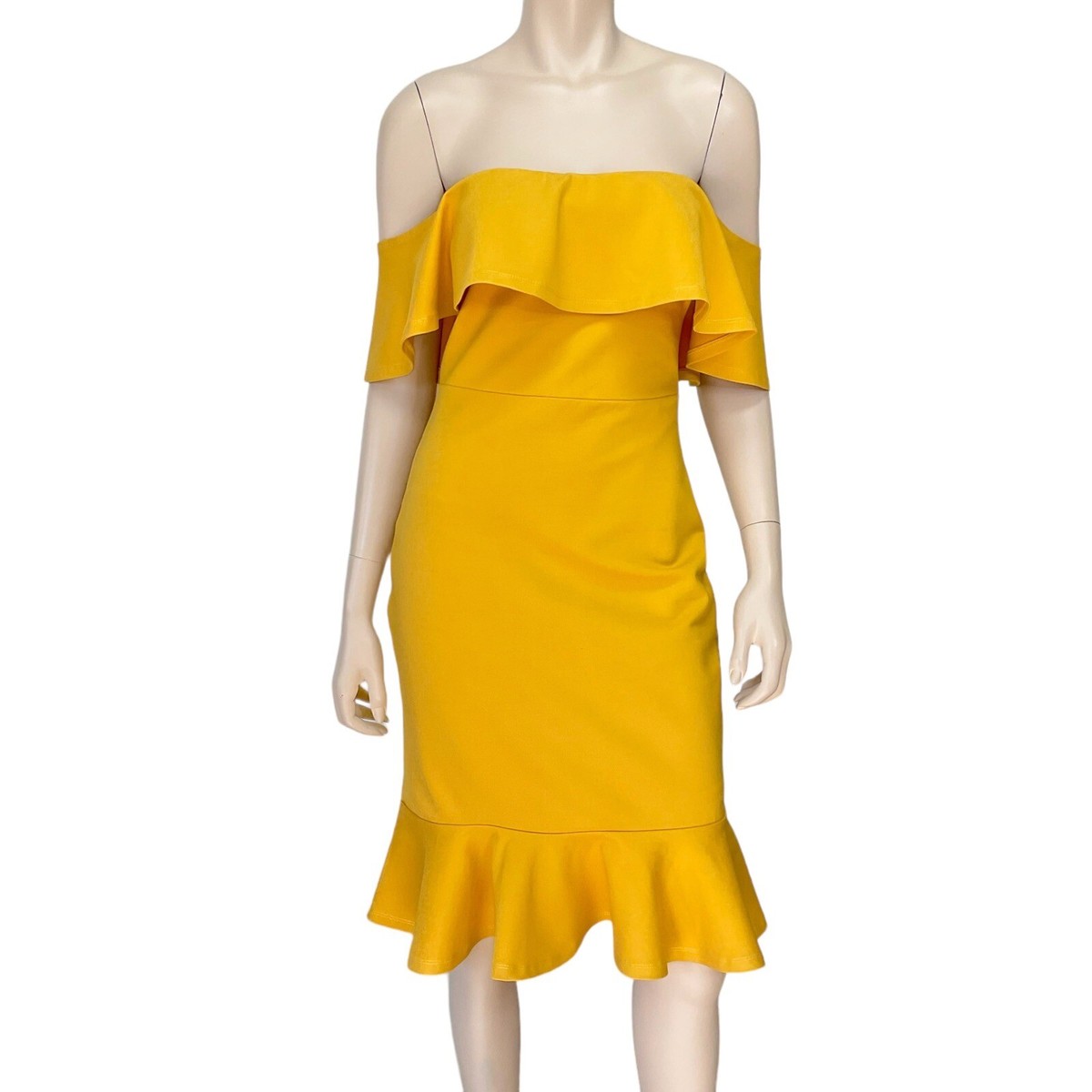 Lulus Womens Mustard Yellow Strapless Ruffle Sheath Dress Size M