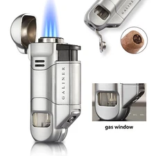 Galiner Windproof Refillable Cigar Lighter 3 Torch Jet Flame Punch Butane Gas