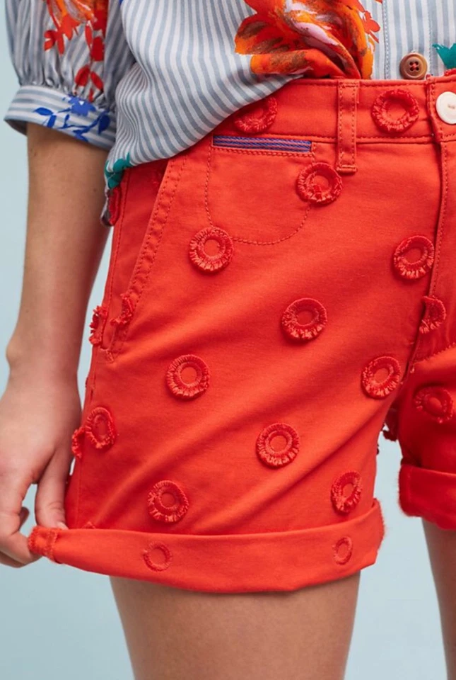 NUEVO Pantalones Cortos Chinos Relajados Anthropologie Punto Naranja 26 Z130-17 Foto 2 de 3