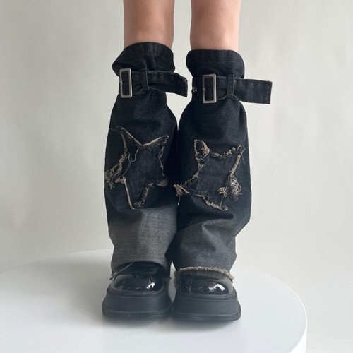 Damen Retro Gothic Stulpen Denim Leggings Punk Stiefel Abdeckungen Bündchen Leggings - Bild 6 von 12