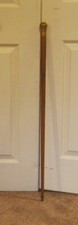 VINTAGE " WS " MARKED 35" SOLID BRASS OAK WALKING STICK