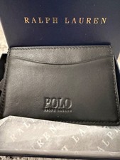 Polo Ralph Lauren Black Leather Card Holder Wallet Slim Minimalist w/ Box