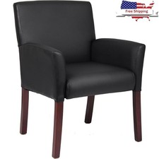 Durable Upholstered Guest Chair W/ Ergonomic Lumbar Support Mahogany Legs New
