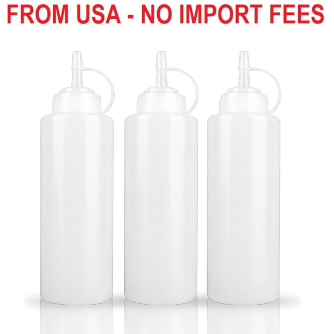 3-Pack 12 oz Semi-Transparent Soft Plastic Condiment Squeeze Bottles, Ideal for