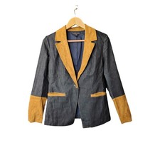 Boston Proper Faux Suede Trim Denim Single Button Blazer Women's 6