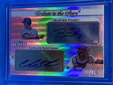 2011 TOPPS TRIBUTE TO THE STARS AUTO Buster Posey Carlos Santana Duel Auto /74