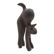Small Cast Iron Cat Arching Back Figurine Table Top Shelf Decor Rustic Brown