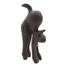 Small Cast Iron Cat Arching Back Figurine Table Top Shelf Decor Rustic Brown