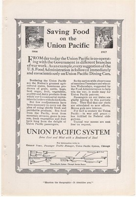 Union Pacific System 1917 Vintage Ad Saving Food on the Union Pacific System 