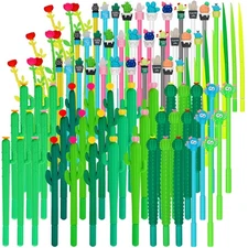 100 Pcs Cactus Pens Cactus Shaped Roller Ball Flower Ballpoint Cute Writing B...