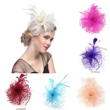 Hair Clip Ascot Race Small Mini Wedding Top Hat Flower Feathers Fascinator
