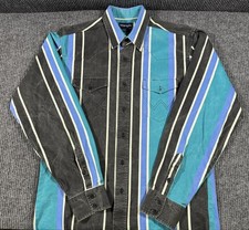 Vintage Wrangler Shirt Mens Large Brush Popper Striped Western X-Long Tails USA