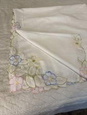 Rectangle 118 X 60 Embroidered Tablecloth, White , Flowers-blue, Pink  Green