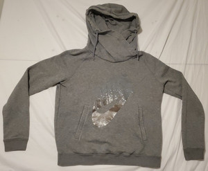 Nike Hoodie Pullover Logo Grey Gray Large L Womens Funnel Neck Kangaroo Pocket