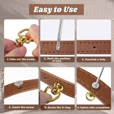 4 Pack Brass Ball Studs Rivets D Rings, Rotatable Purse Handbag Hardware for ...