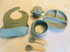 Silicone Baby Feeding Set, Personalized  Zachary  , Blue