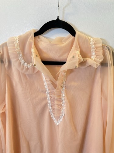 Vintage Gossard Artemis Pink Babydoll Nightgown Lingerie Med Long Sleeve - Picture 14 of 18