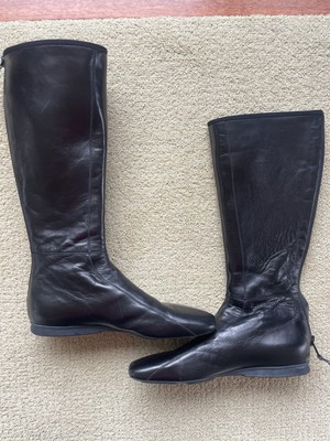 Prada Leather Boots Size 39 Black Round Toe Zippered W/ Box