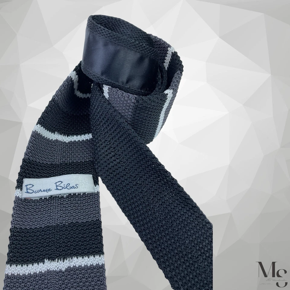 "Corbata tejida seda a rayas horizontales gris negro BIBAS 56""-2,25"" EXCELENTE ESTADO" Foto 3 de 4