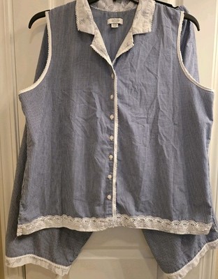 Celestial Dreams Woman Pajama Set XLBlue White Top Capri Bottoms 2 piece VG
