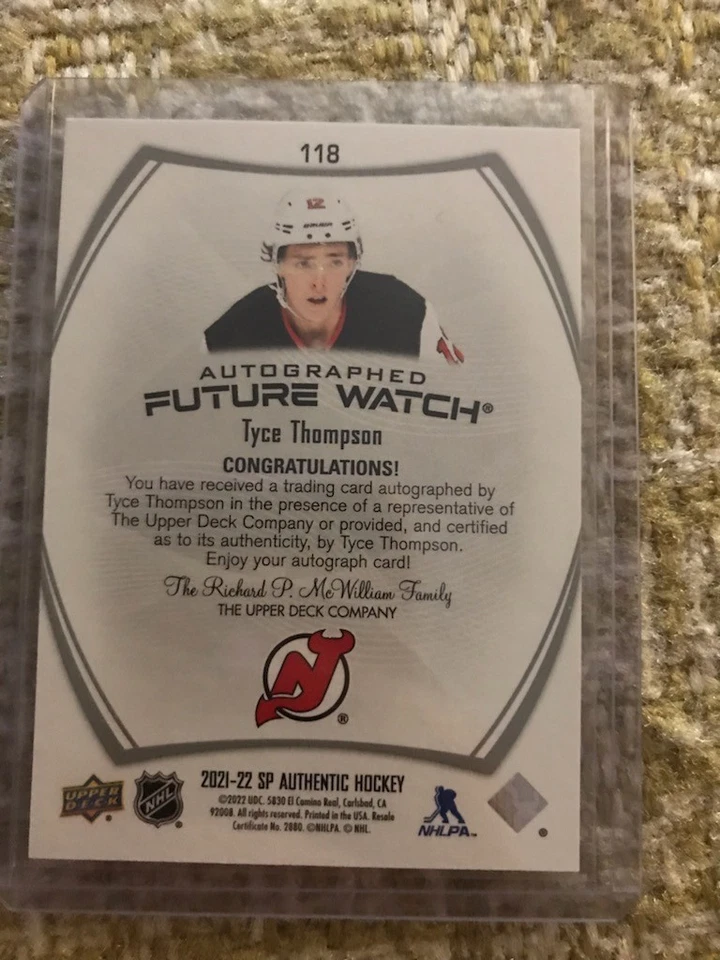 2022 UD SP AUTHENTIC3118 TYCE THOMPSON FUTURE WATCH AUTO 586/999 - Image 2 of 2