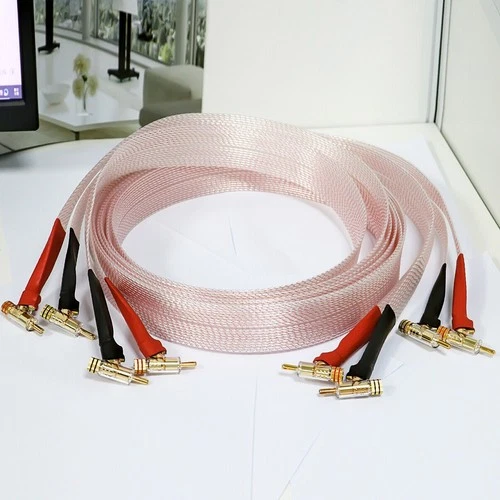 One Pair 7N OCC Copper Silver Plated Loudspeaker Cable Hifi Flat Speaker Wire