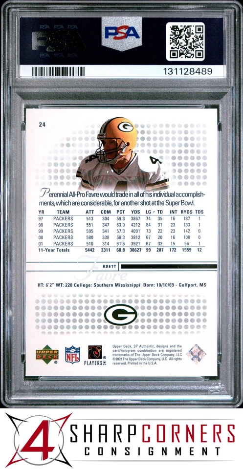 2002 SP AUTHENTIC #24 BRETT FAVRE PACKERS HOF PSA 10 - Image 2 of 3