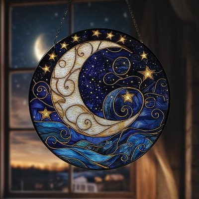 Moon and Star Suncatcher, Celestial Night Sky Ornament, Suncatcher