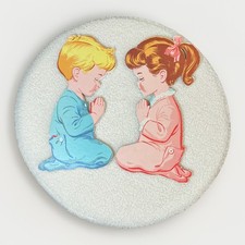 Vintage 1958 Dolly Toy Co Praying Children Pink Blue Nursery Wall Hanging