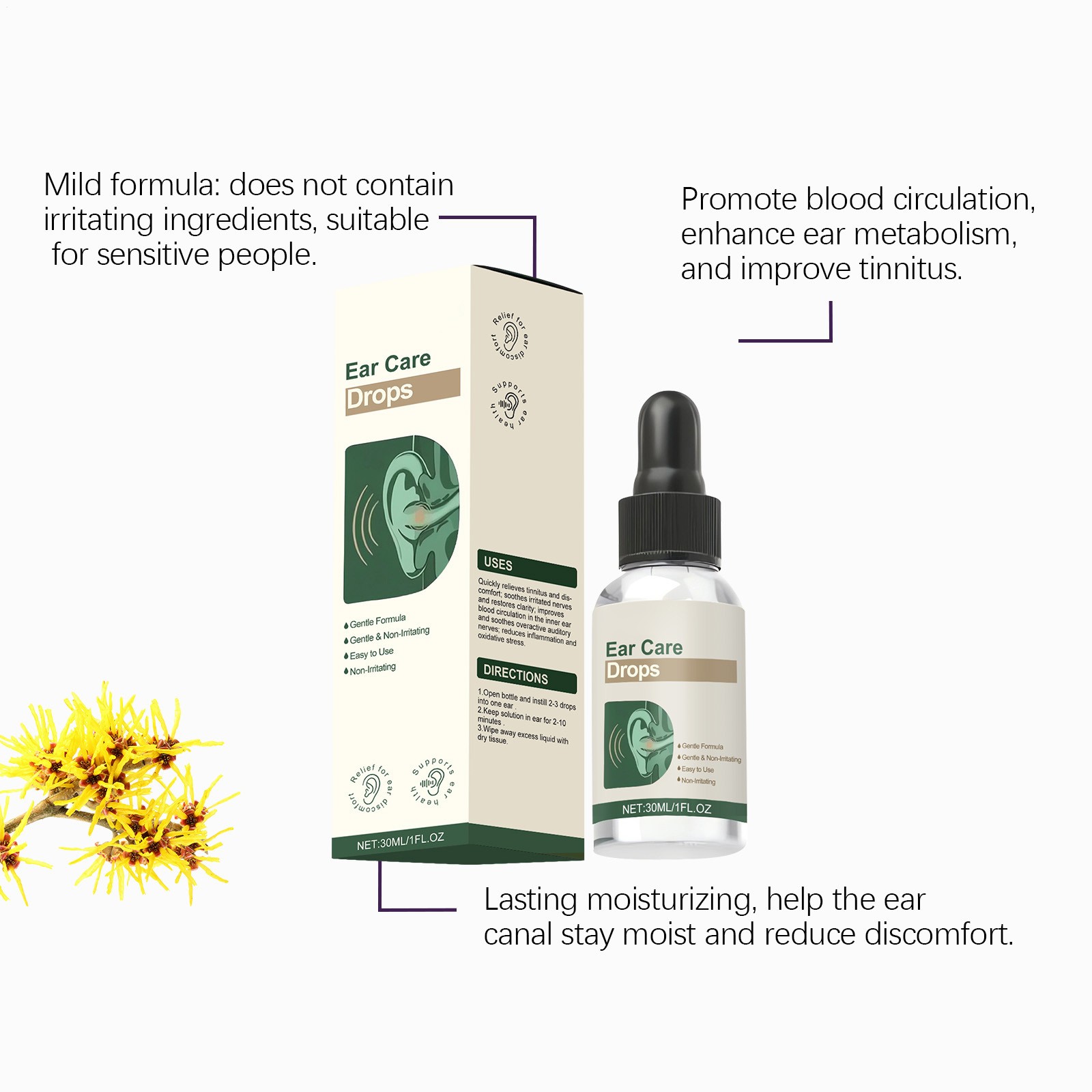 30mL-Kreain Nature Ear Care Drops Gentle Formula,- Relieve Tinnitus