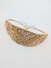 Vintage Gold Sequin Beaded Elastic Waist Belt Handmade China Hook Closure Glam