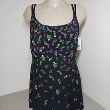 Longitude Womans 1 Pc Swimsuit Skirt Multi Floral Padded Bra Sz 14 Vacation