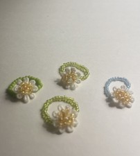 Handmade Beaded Ring With White Flower: With Green Or Blue Beaded Band