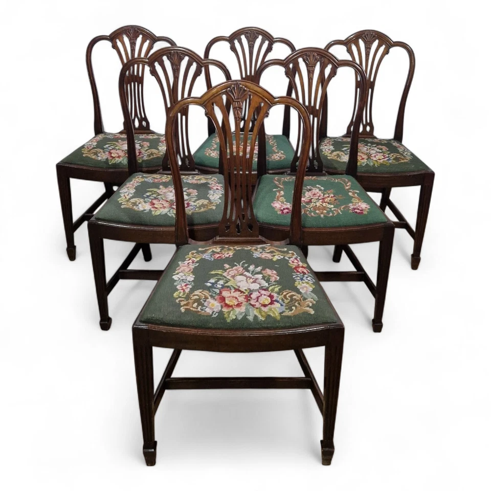 Antique style carved near matching set of 6 carved mahogany dining chairs - Image 2 of 4