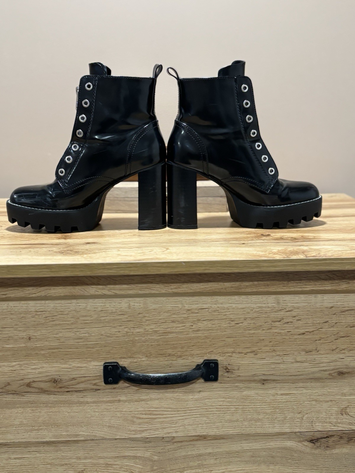 Zara Womens Faux Leather Platform Combat Ankle Boots Size 37