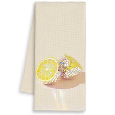 Disco Lemon Kitchen Towels Yellow Preppy Hand Towels Decor Waffle 16x24 In