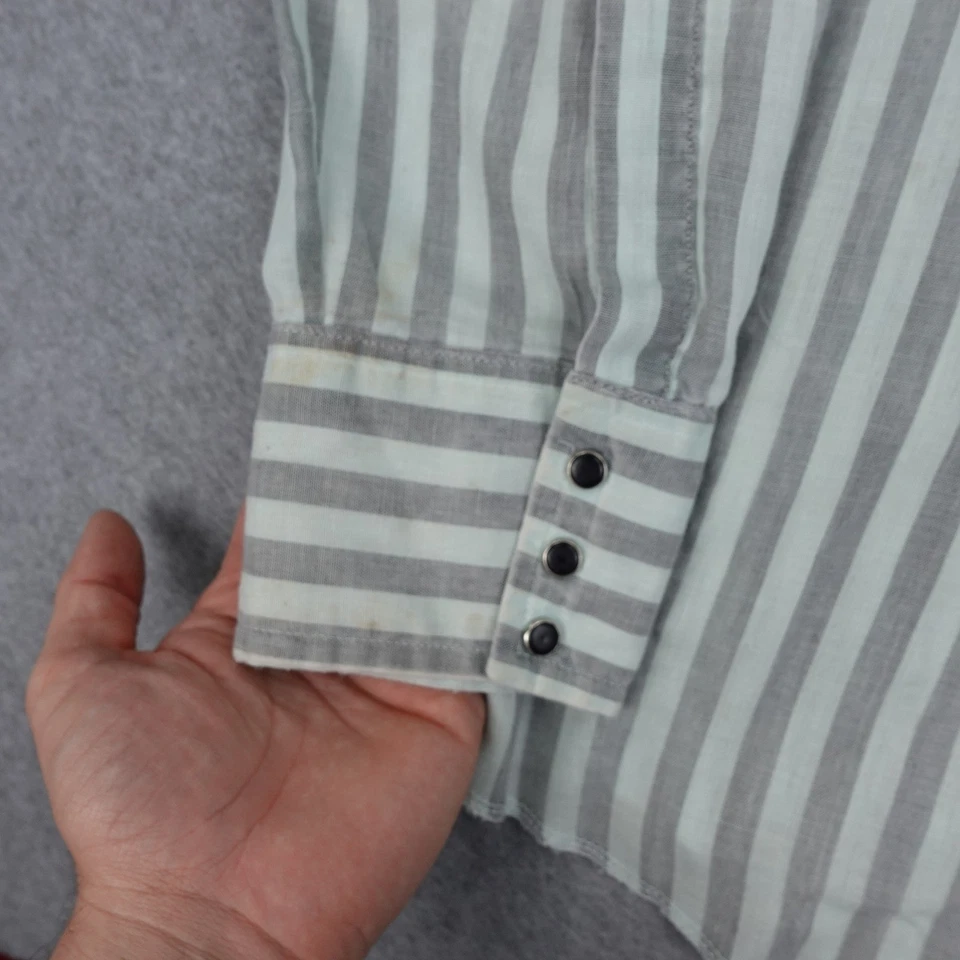 VTG 90s Wrangler Western Shirt Mens 16 1/2 x 35 Striped Long Sleeve Made in USA - Image 4 of 4