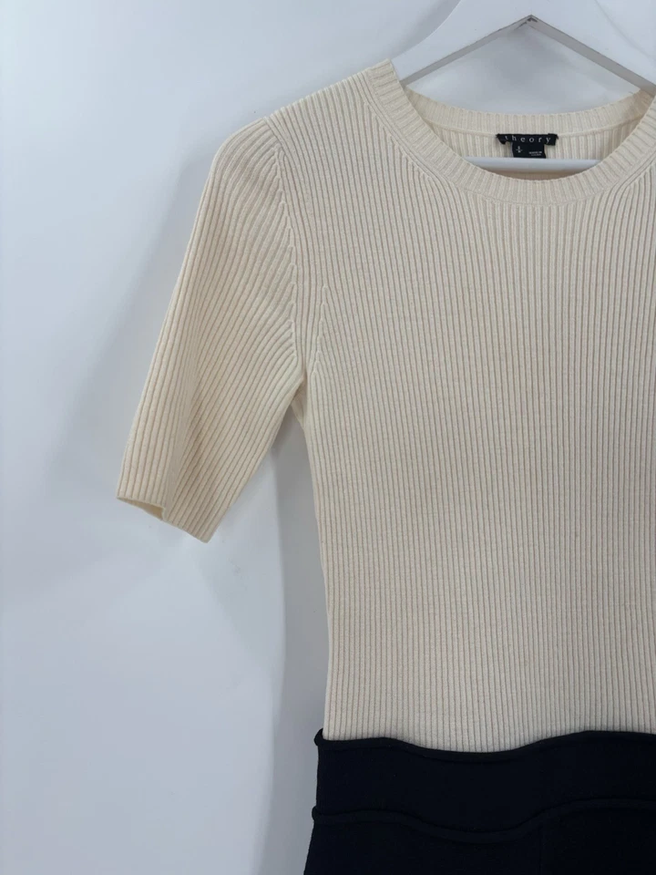 Vestido Theory Lexianna Mujer Pequeño Beige Negro Tejido Mezcla de Lana Elástico Pullover Foto 4 de 4