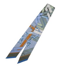 Excellent condition HERMES Twilly Morsa Jouets Chemise Silk Veil Almond Blue Whi